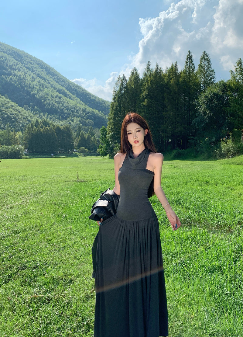 New Tendency Strapless A-Line Maxi Dress Alluring Tie-Front Gray 2-Piece Set Long Dress AP3291