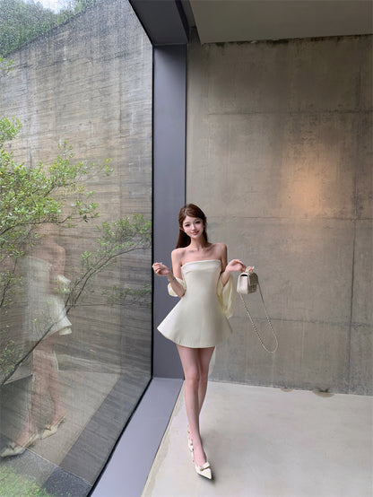 Minimalism A-Line Strapless Mini Dress Elegant Parties Outfit Short Dress AP3293