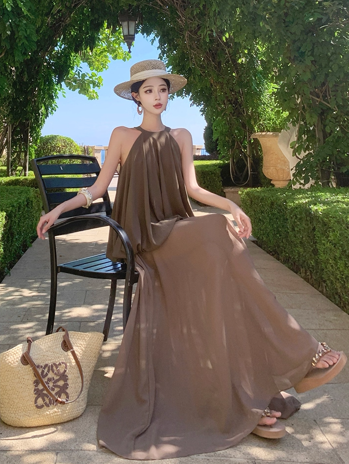 Chic Jewel Neck A-Line Flowy Maxi Dress Summer Vacation 2-Piece Set Long Dress AP3300