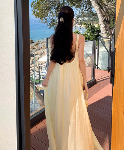 Vibrant Flowy Spaghetti Strap A-Line Maxi Dress Dopamine Style Double Layers 3D Floral Beading Long Dress AP3311