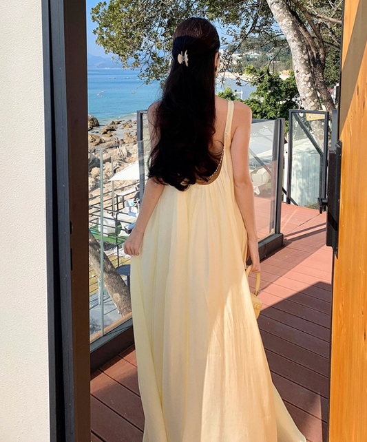 Vibrant Flowy Spaghetti Strap A-Line Maxi Dress Dopamine Style Double Layers 3D Floral Beading Long Dress AP3311