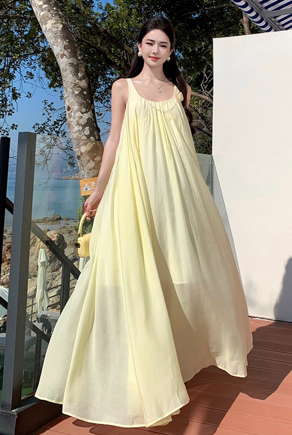 Vibrant Flowy Spaghetti Strap A-Line Maxi Dress Dopamine Style Double Layers 3D Floral Beading Long Dress AP3311