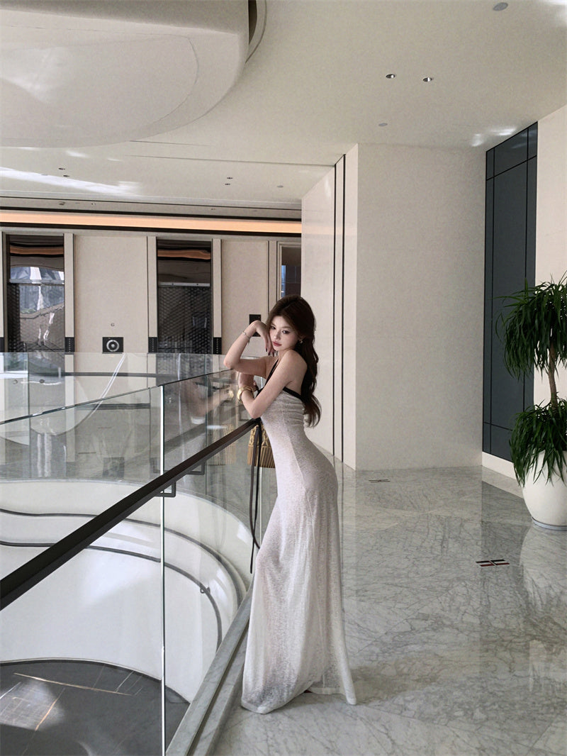 Classical Halter Neck Sheath White Maxi Dress Alluring Breathable Flowy Parties Outfit Long Dress AP3321