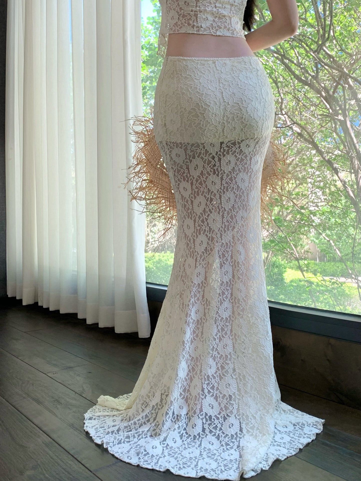 Dreamy Spaghetti Strap 2-Piece Set Mermaid Maxi Dress Charming Lace Tulle Overlay Vacation Outfit Long Dress AP3325