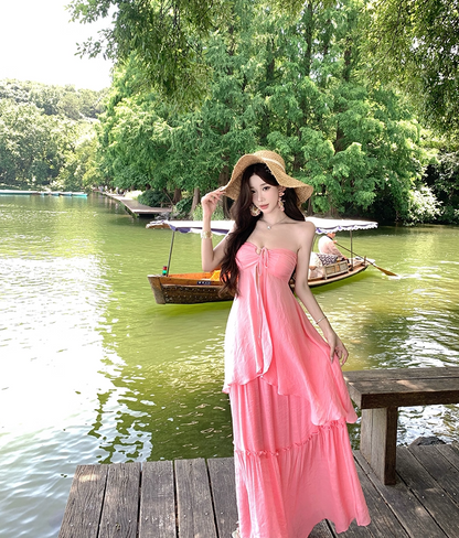 Glam 2-Piece Set A-Line Maxi Dress Novelty Adjustable Strap Flowy Slit Long Dress AP3329