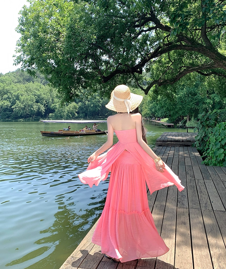 Glam 2-Piece Set A-Line Maxi Dress Novelty Adjustable Strap Flowy Slit Long Dress AP3329