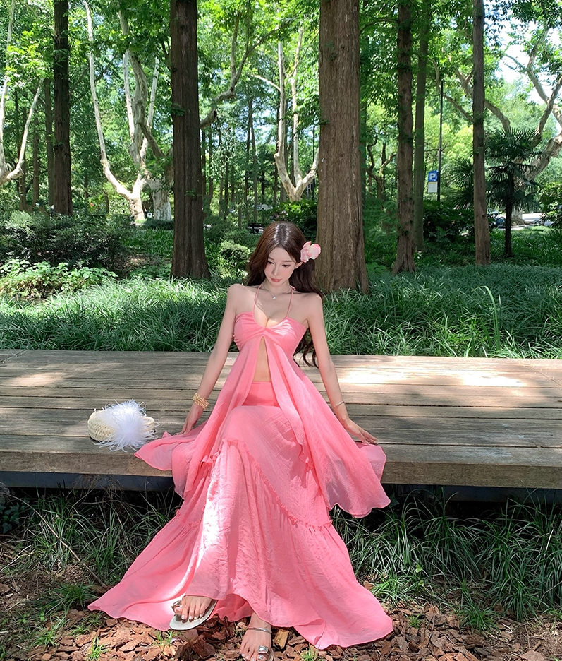 Glam 2-Piece Set A-Line Maxi Dress Novelty Adjustable Strap Flowy Slit Long Dress AP3329