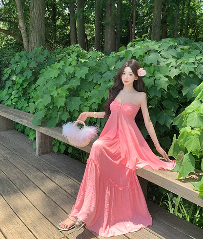 Glam 2-Piece Set A-Line Maxi Dress Novelty Adjustable Strap Flowy Slit Long Dress AP3329