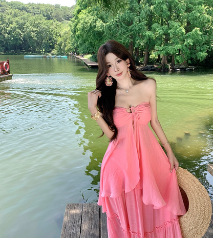 Glam 2-Piece Set A-Line Maxi Dress Novelty Adjustable Strap Flowy Slit Long Dress AP3329