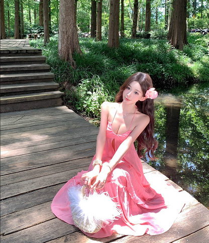 Glam 2-Piece Set A-Line Maxi Dress Novelty Adjustable Strap Flowy Slit Long Dress AP3329