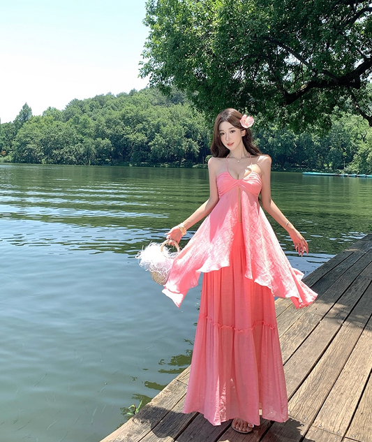 Glam 2-Piece Set A-Line Maxi Dress Novelty Adjustable Strap Flowy Slit Long Dress AP3329