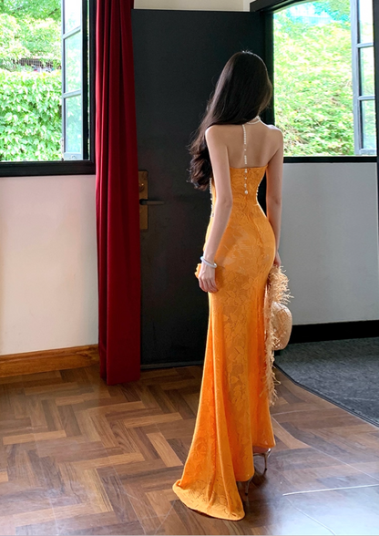 Cute Strapless Mermaid 3D Flowers Maxi Dresses Flattering Textured Fabric Asymmetric Hem Long Dress AP3345