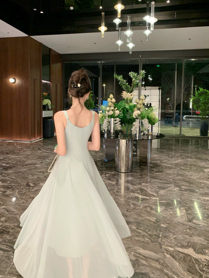 Dreamy Spaghetti Strap A-Line Crystals Accent Maxi Dress Stylish Cinched Waist Long Dress AP3348