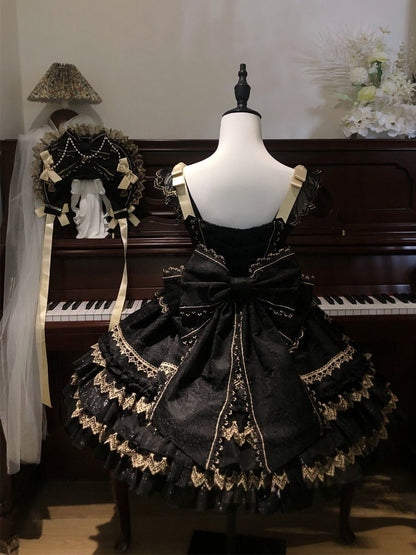 Elegant A-Line Spaghetti Straps Birthday Dress Bows Beading Black Tiered Homecoming Dress AP3253
