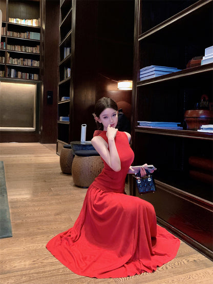 Artistic A-Line Two-Piece Set Maxi Dresses Classical Red Sleeveless Evening Outfit Long Dress AP3365