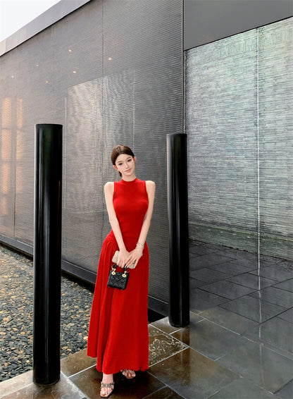 Artistic A-Line Two-Piece Set Maxi Dresses Classical Red Sleeveless Evening Outfit Long Dress AP3365