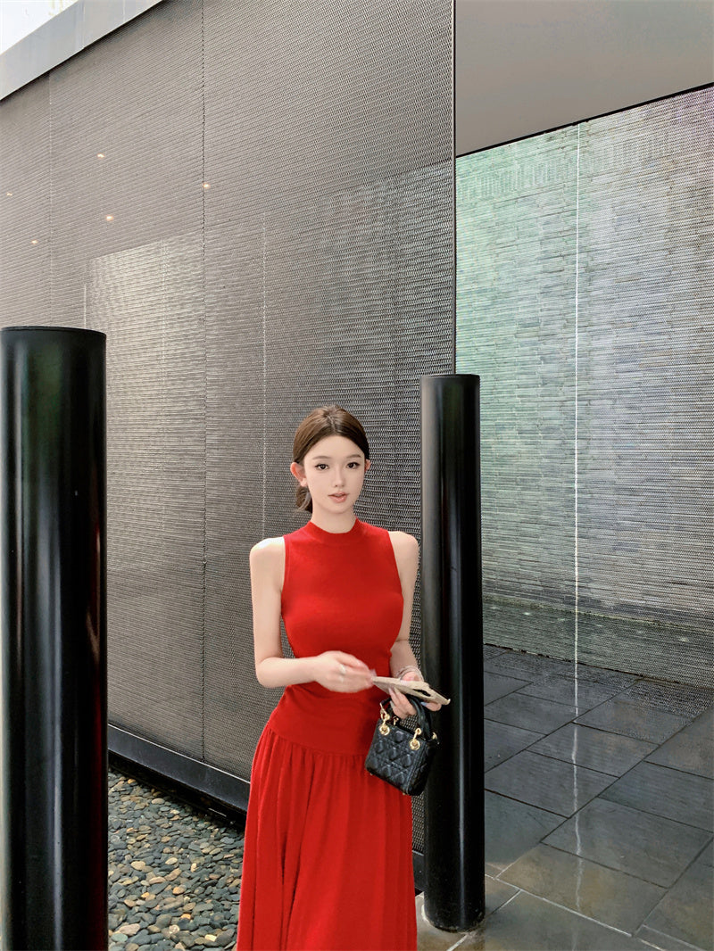 Artistic A-Line Two-Piece Set Maxi Dresses Classical Red Sleeveless Evening Outfit Long Dress AP3365