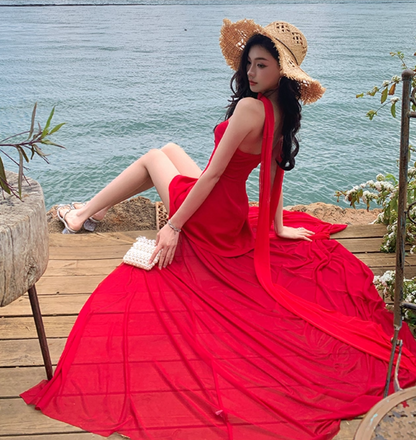 Romantic Strapless A-Line Asymmetric Hem Maxi Dresses Charming Red Tulle Splicing Slit Long Dress AP3379