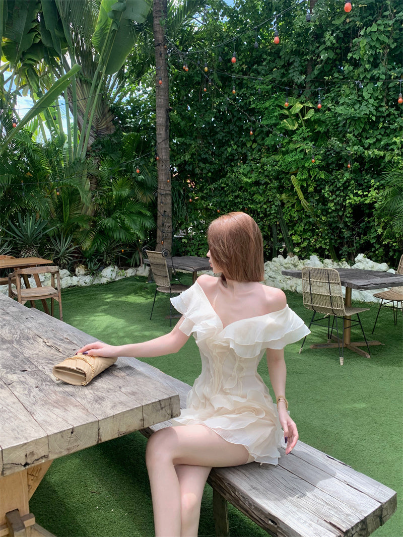 Princess A-Line V-Neck Mini Skirt Modern Floral Ruffles Short Dress AP3387