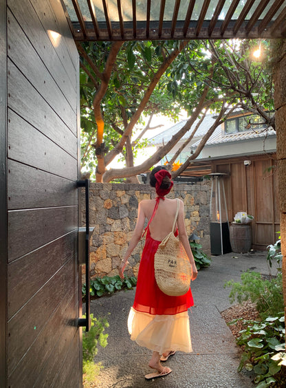 Wonderful A-Line Halter Neck Maxi Dress Fascinating Backless 2-Piece Set Long Dress AP3402