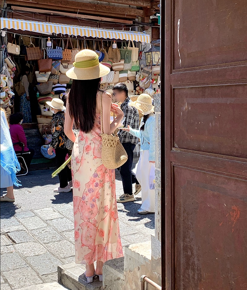 Beautiful Spaghetti Strap Sheath Maxi Dress Superb Floral Print Seaside Outfit Long Dress AP3405