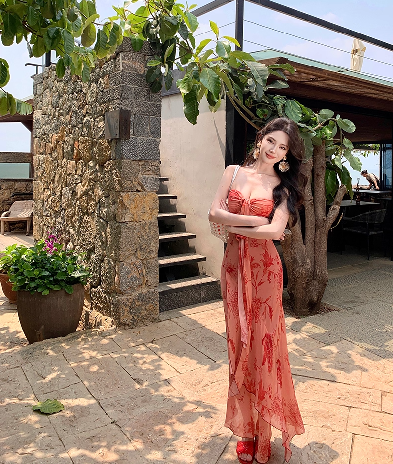 Refined Sheath Strapless Maxi Dresses Glorious Asymmetric Hem Tie-Front Floral Print Long Dress AP3406