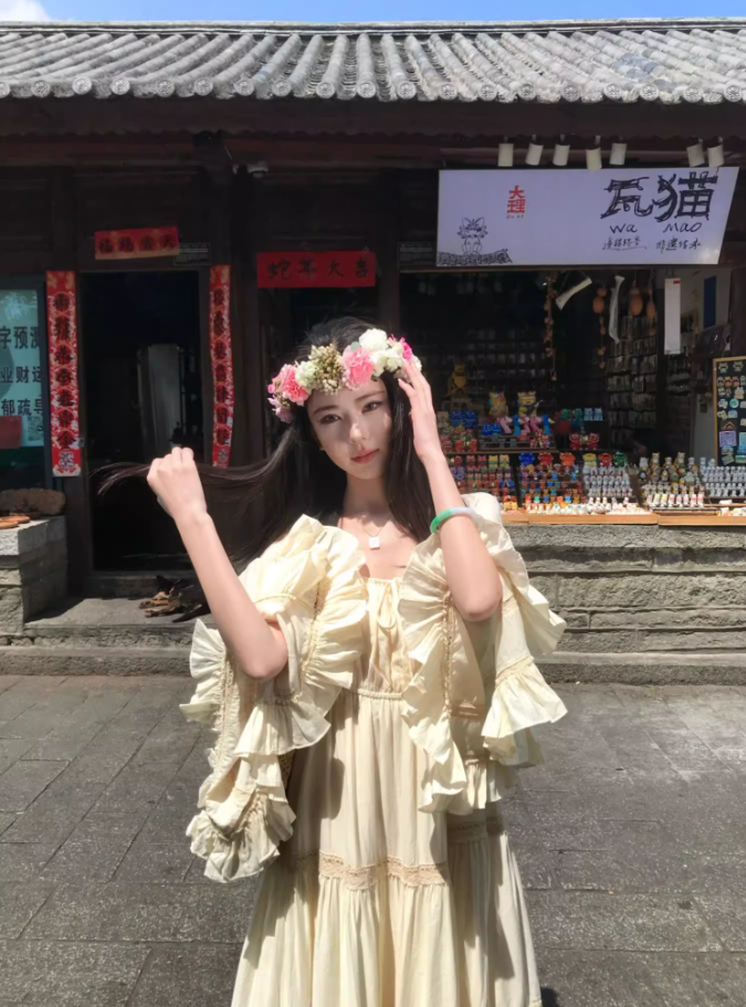 Vacays Outfit A-Line Long Bell-Sleeve Maxi Dress Casual Square Neck Cinched-Waist Ruffles Long Dress AP3412