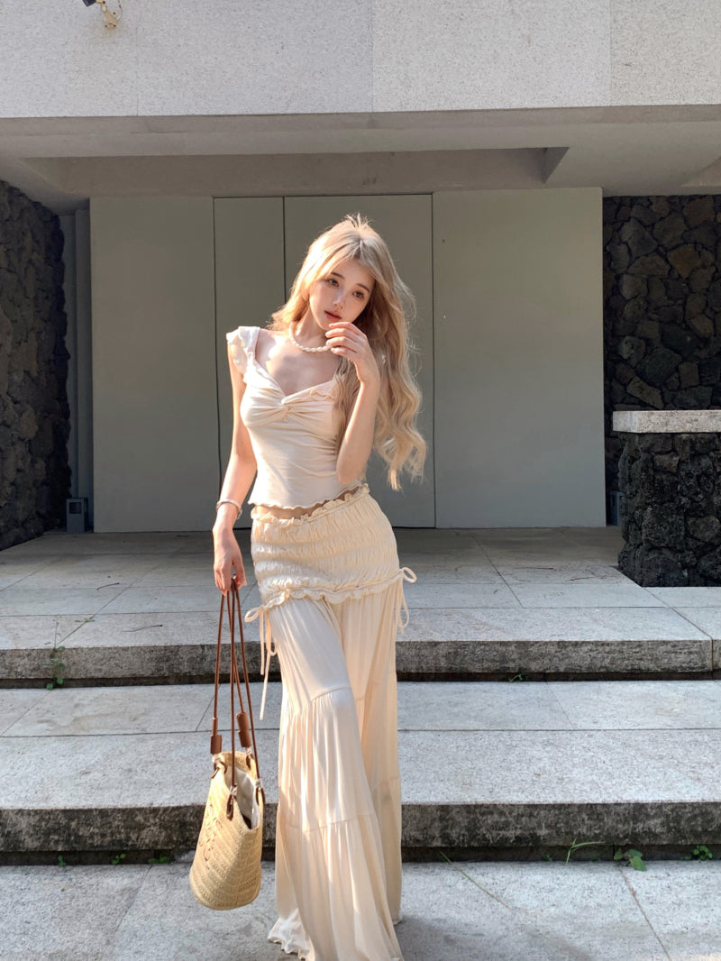 Novelty Off-Shoulder A-Line Maxi Dresses Charming 2-Piece Set Ruffles Everyday Wear OOTD Long Dress AP3438