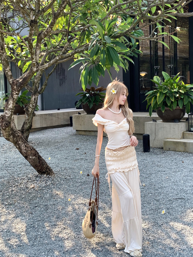 Novelty Off-Shoulder A-Line Maxi Dresses Charming 2-Piece Set Ruffles Everyday Wear OOTD Long Dress AP3438