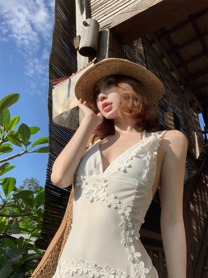 Cute Spaghetti Strap Mermaid Maxi Dress Charming Appliques White Side Slit Long Dress AP3448