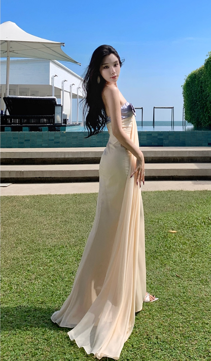 Fabulous Mermaid Strapless Evening Maxi Dresses Charming Bow Accent Sash Tulle Long Dress AP3457