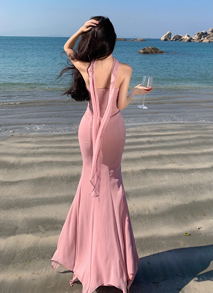 Romantic Asymmetric Hem Strapless Evening Maxi Dresses Cute Mermaid Pink Ruched Cutout Long Dress AP3459