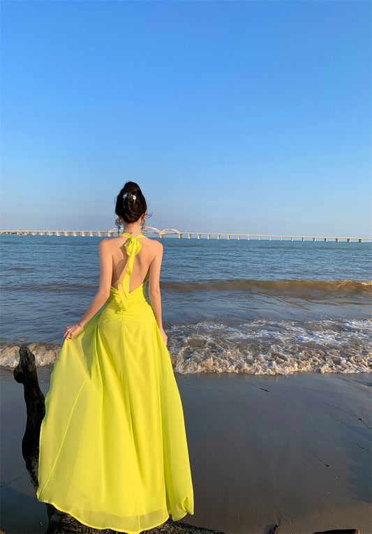 Splendid A-Line V-Neck Cinched-Waist Maxi Dress Vogue Shoots Backless High-Slit Halter Long Dress AP3461