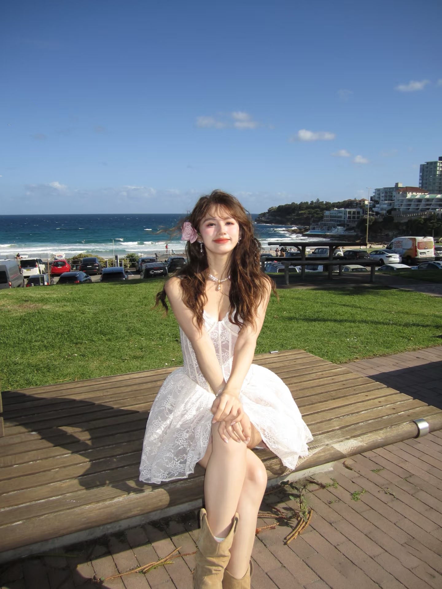 Amazing A-Line Spaghetti Strap Puffy Mini Skirt Dreamy Lace Tulle Cinched-Waist White Short Dress AP3464