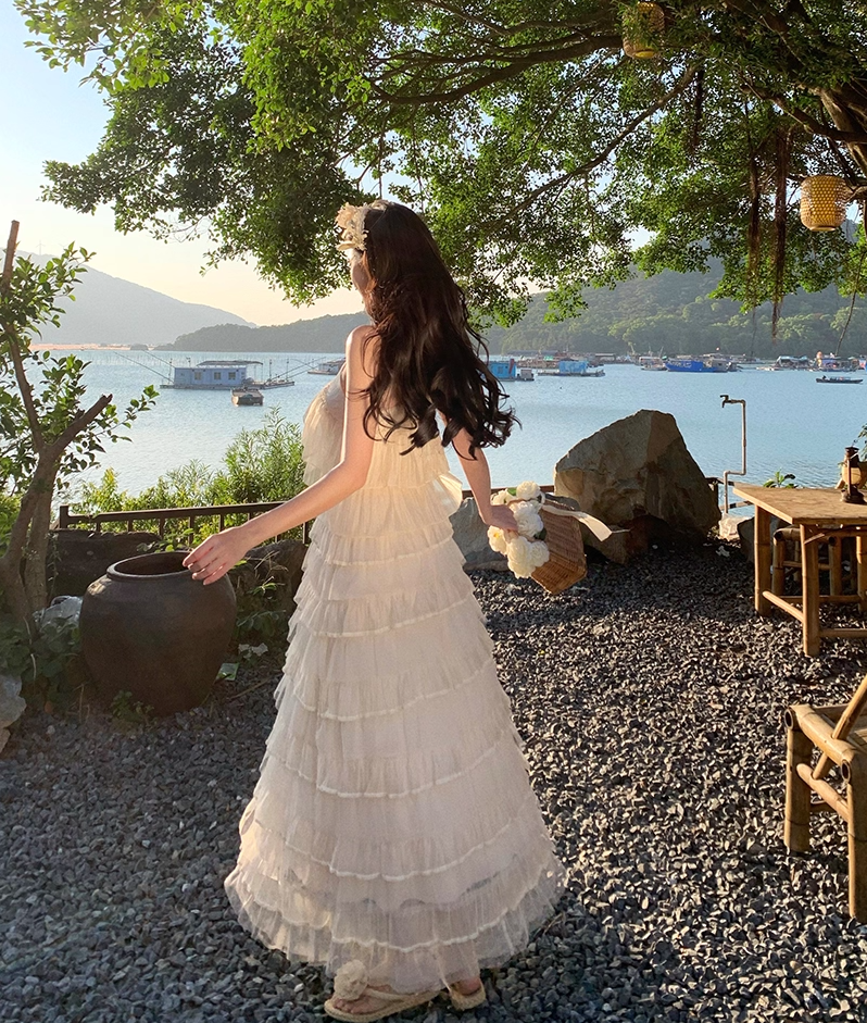 Casual Spaghetti Strap A-Line Ruffles Maxi Dress Charming Tiered Flowy Backless Long Dress AP3476