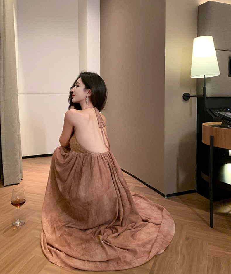 Delicate A-Line Backless Floral Print Maxi Dress Charming Sequins Design Flowy Halter Long Dress AP3482