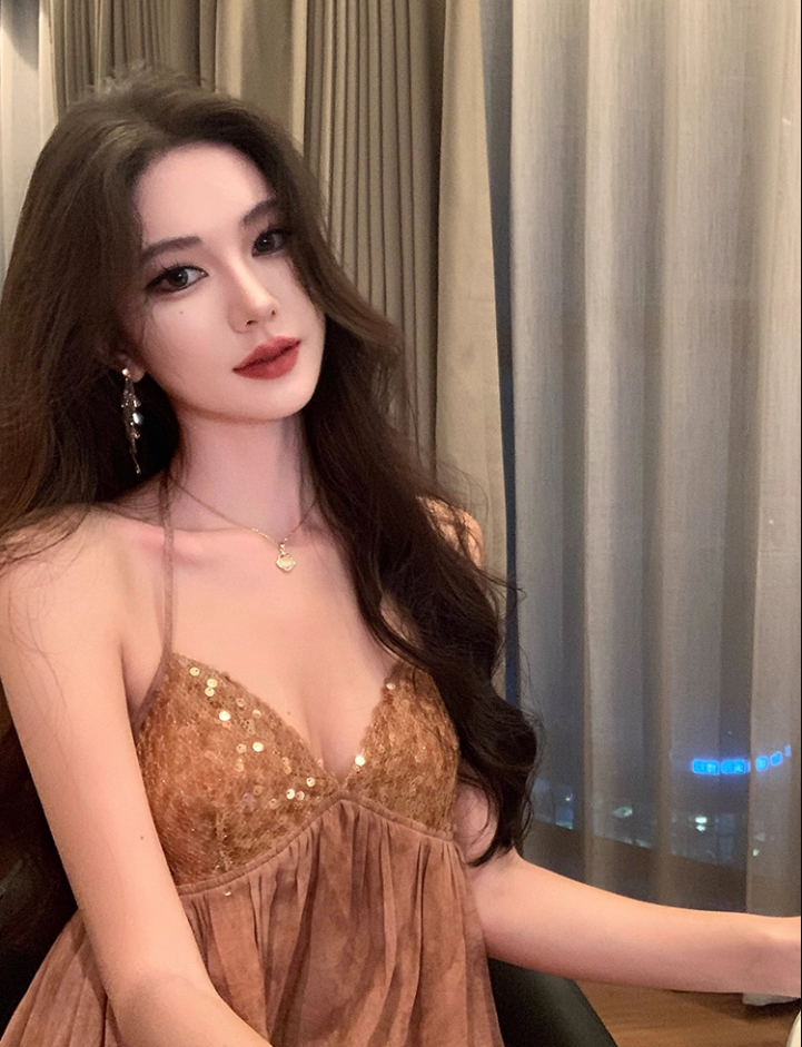 Delicate A-Line Backless Floral Print Maxi Dress Charming Sequins Design Flowy Halter Long Dress AP3482