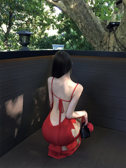 Sexy Spaghetti Strap Mermaid Red Maxi Dress  Hottie Backless Sequins Cutout Long Dress AP3488