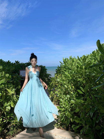 French Style Spaghetti Strap 3D Floral Maxi Dress Casual A-Line Trimmed Sash Layered Long Dress AP3501