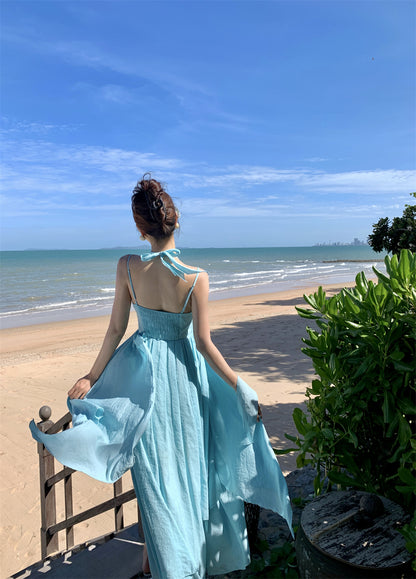 French Style Spaghetti Strap 3D Floral Maxi Dress Casual A-Line Trimmed Sash Layered Long Dress AP3501