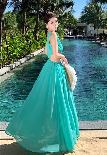 Glam One Shoulder High-Slit A-Line Maxi Dress Gorgeous Cutout Asymmetric Neckline Flowy Ruched Long Dress AP3510