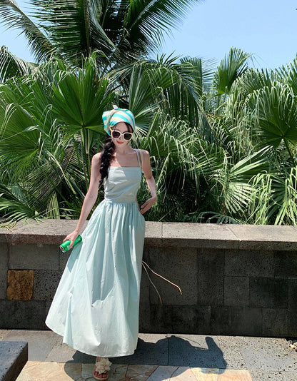 Chic A-Line Spaghetti Straps Simple Maxi Dress With Pocket Vibrant Crisscross Back Everyday Wear Long Dress AP3526