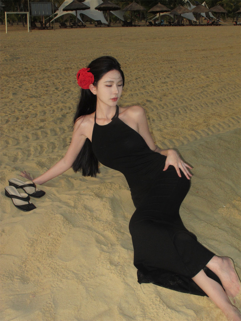 Ornate Sheath Backless Black Maxi Dress Sexy Tie-Back Evening Outfit Halter Long Dress AP3528