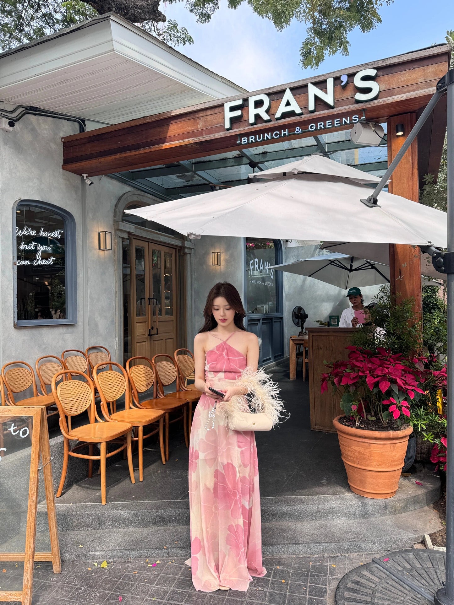 Enticing A-Line Floral Print Maxi Dress Hot Girls OOTD High-Slit Cinched-Waist Halter Long Dress AP3530