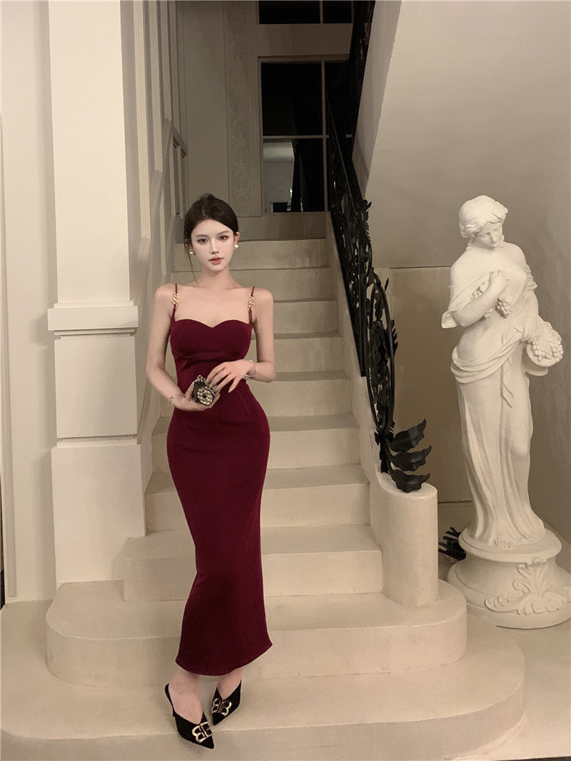 Splendid Mermaid Red Maxi Dress Minimalism Evening Outfit Spaghetti Strap Long Dress AP3531