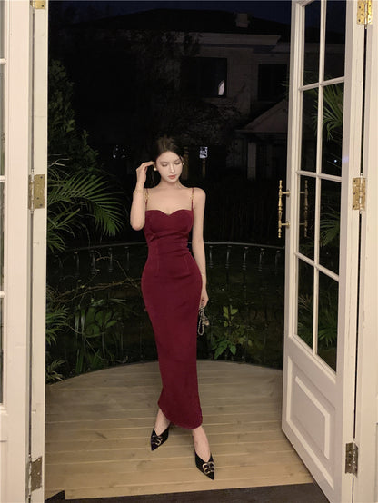 Splendid Mermaid Red Maxi Dress Minimalism Evening Outfit Spaghetti Strap Long Dress AP3531