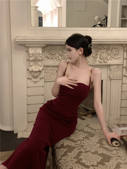Splendid Mermaid Red Maxi Dress Minimalism Evening Outfit Spaghetti Strap Long Dress AP3531