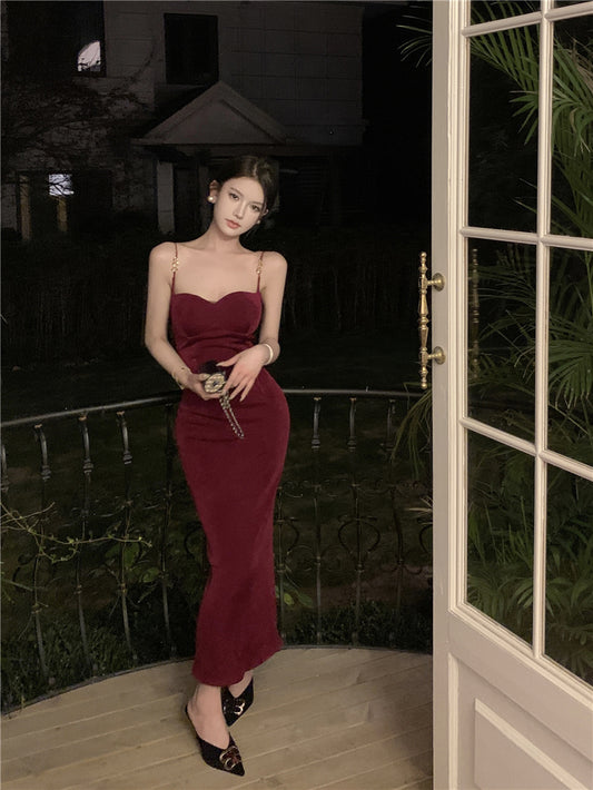 Splendid Mermaid Red Maxi Dress Minimalism Evening Outfit Spaghetti Strap Long Dress AP3531