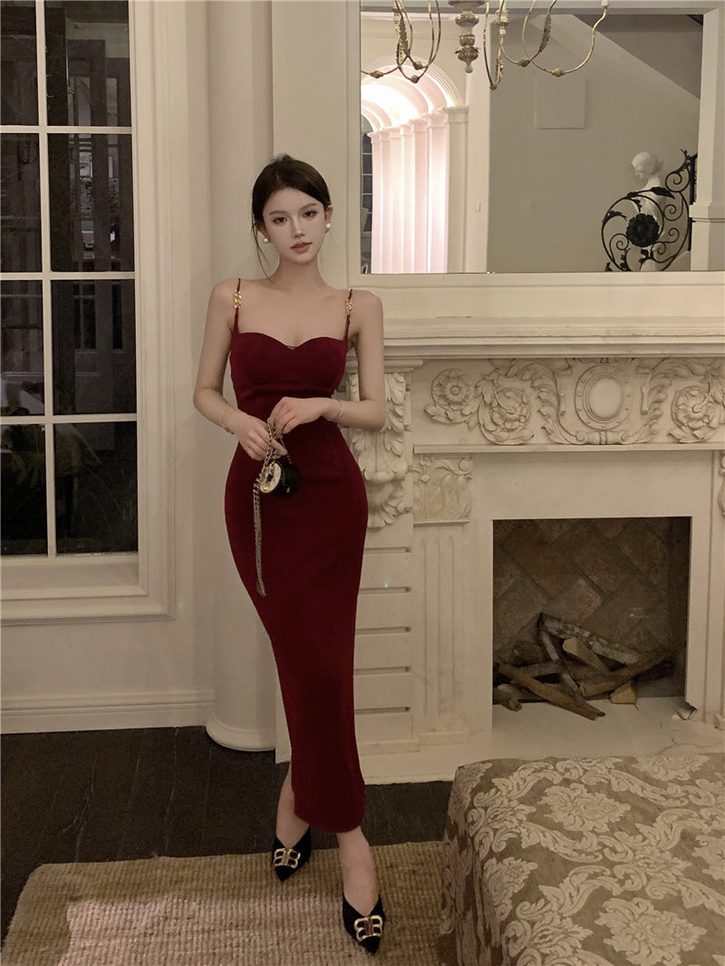 Splendid Mermaid Red Maxi Dress Minimalism Evening Outfit Spaghetti Strap Long Dress AP3531