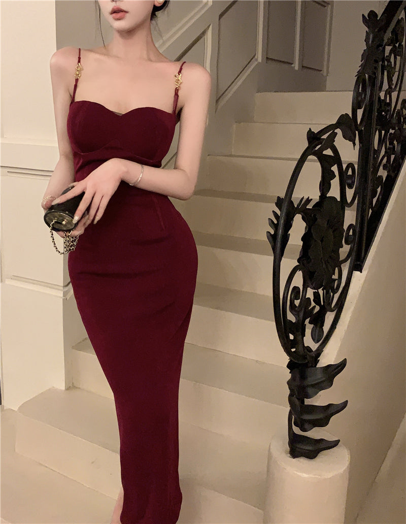 Splendid Mermaid Red Maxi Dress Minimalism Evening Outfit Spaghetti Strap Long Dress AP3531